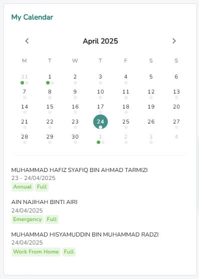 My Calendar mesraHR